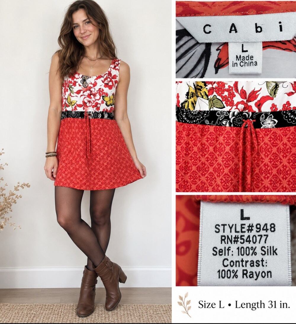 Vintage Y2K 2000s CAbi Silk Butterfly Floral Mini Dress Tunic Size Large